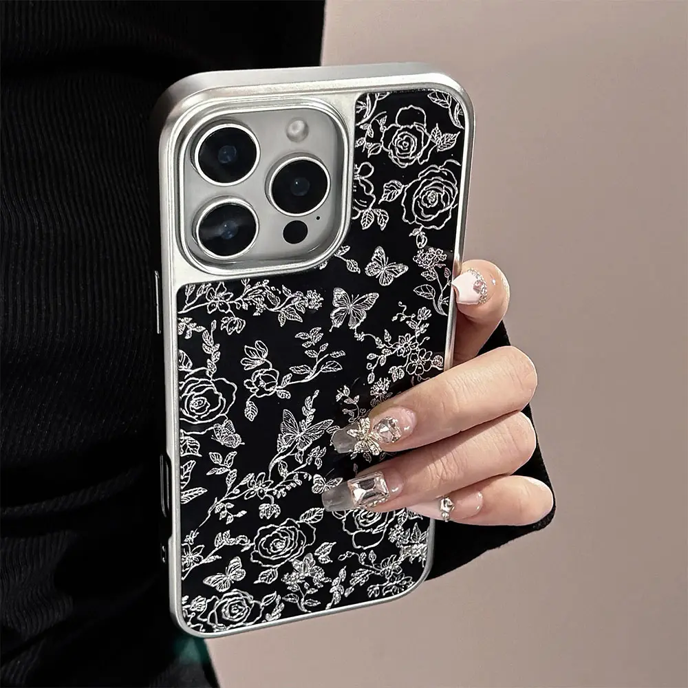 Acrylic Gold Gilding Silver Line-Art Florals & Butterflies phone case3.jpg